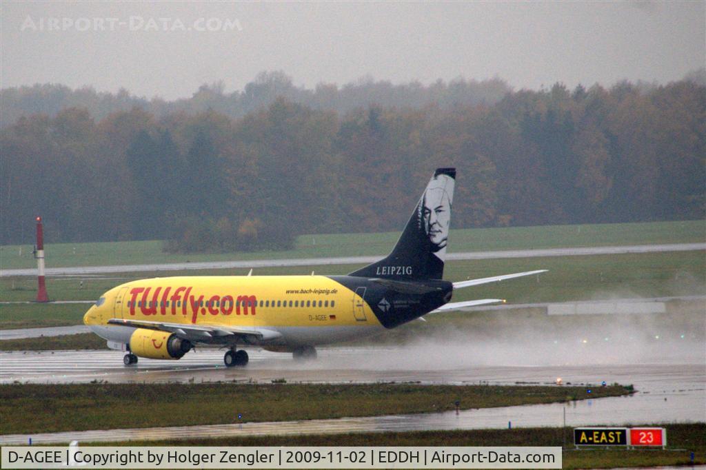 D-AGEE, 1988 Boeing 737-35B C/N 24238, Rainy monday morning take off with Bach