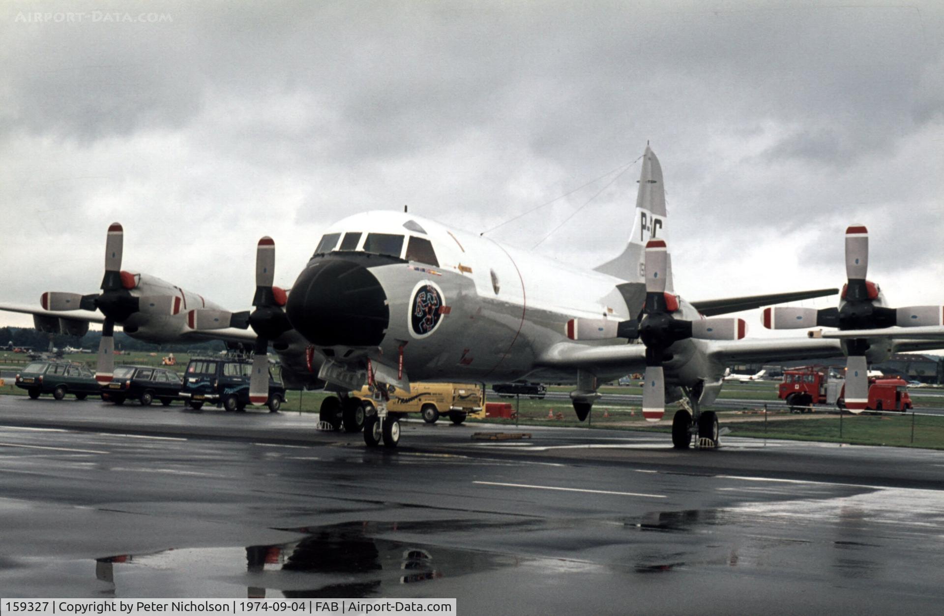159327, 1974 Lockheed P-3C Orion C/N 285A-5617, P-3C Orion on display at the 1974 Farnborough Airshow.