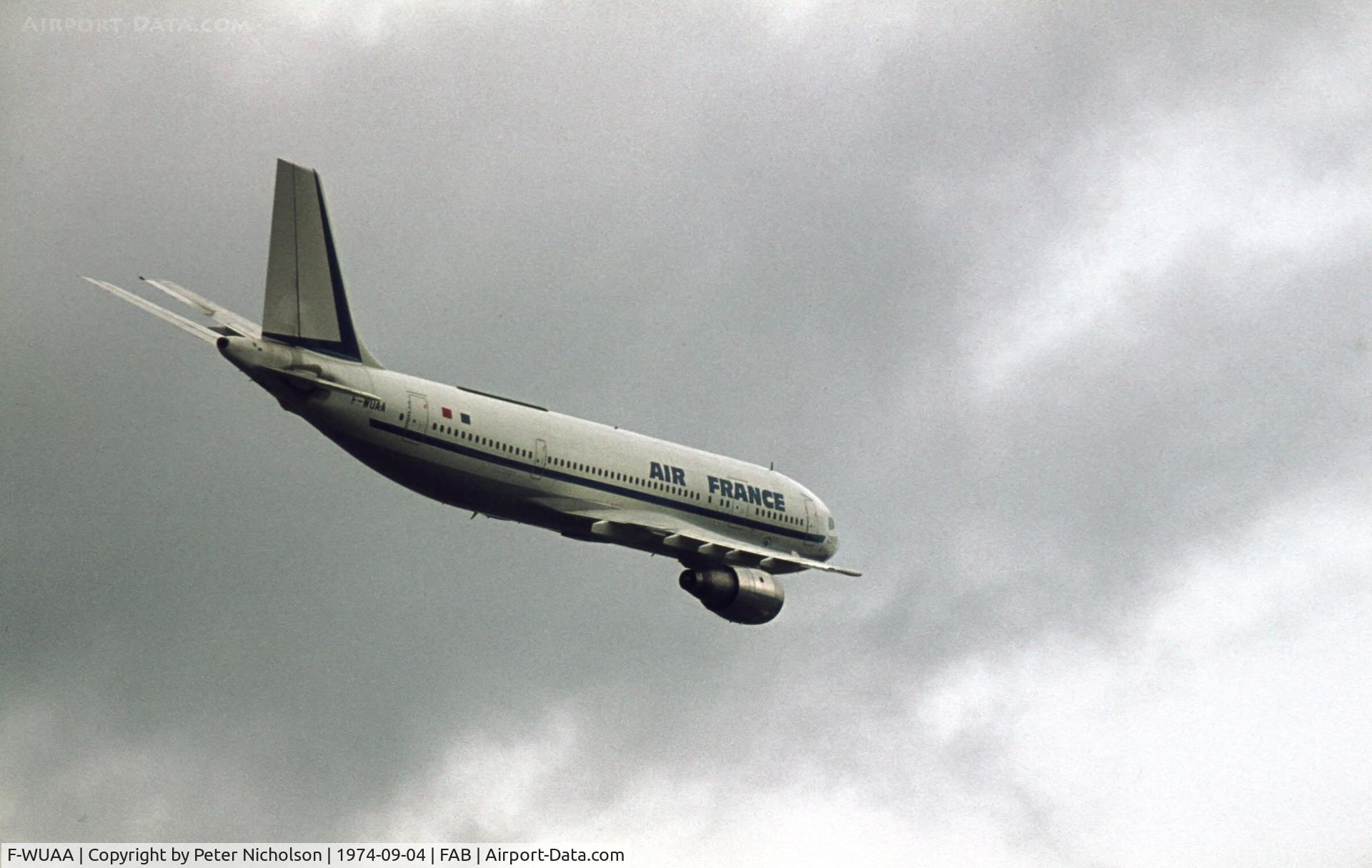 F-WUAA, 1973 Airbus A300B2-1C C/N 4, Airbus Industries displayed the fourth A300 in Air France colours at the 1974 Farnborough Airshow.