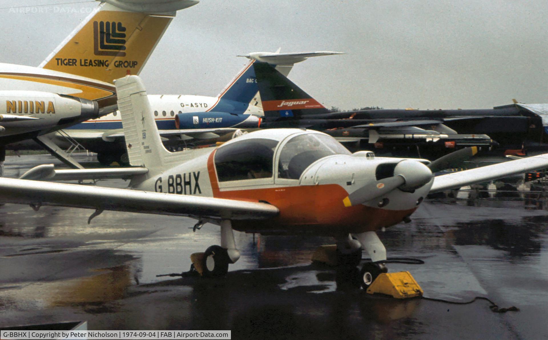G-BBHX, 1973 Socata MS-893E Rallye 180GT Gaillard C/N 12211, This Rallye Commodore was displayed at the 1974 Farnborough Airshow.