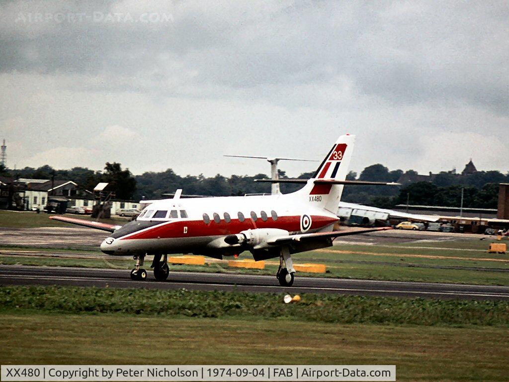 XX480, 1970 Scottish Aviation Jetstream T.1 C/N 262, This Jetstream T.1 of the Central Flying School was displayed at the 1974 Farnborough Airshow.