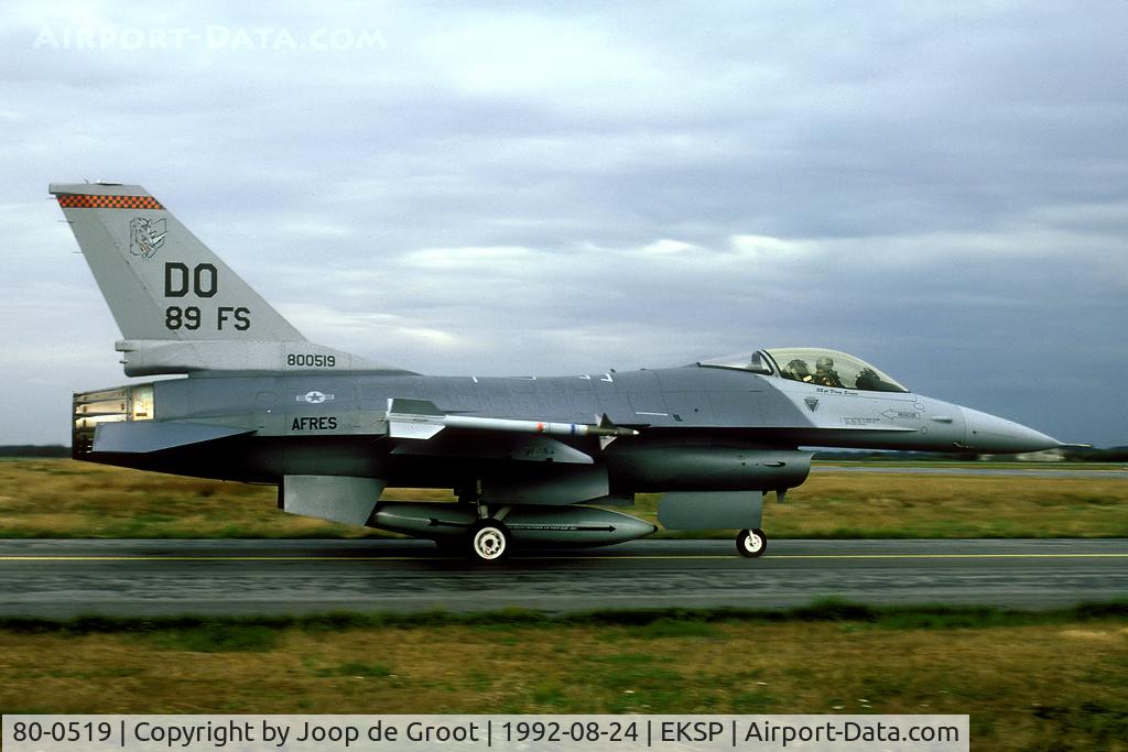 80-0519, 1980 General Dynamics F-16A Fighting Falcon C/N 61-240, 89 FS commander aircract on deployment to Denmark. This airframe is now sored with AMARC.