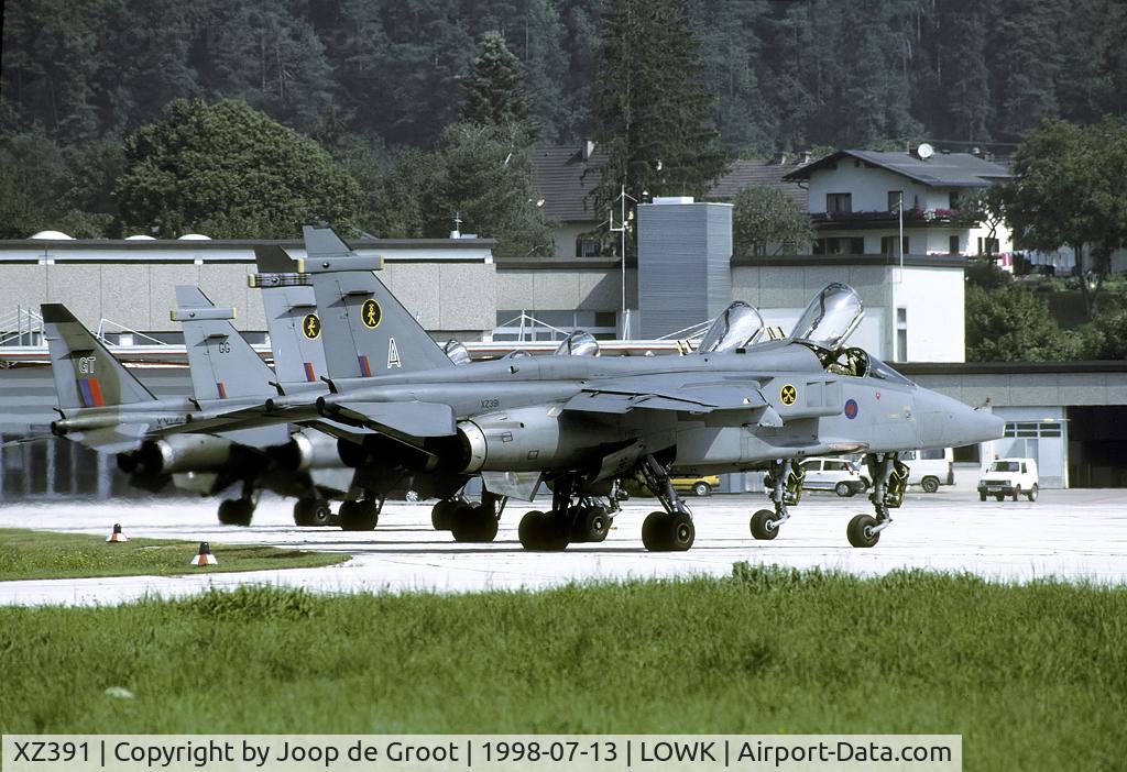 XZ391, 1977 Sepecat Jaguar GR.3 C/N S.156, Ready for departure back to Scotland: two Lossiemouth based Jaguars were the rarest visitors to the 1998 Klagenfurt air show.