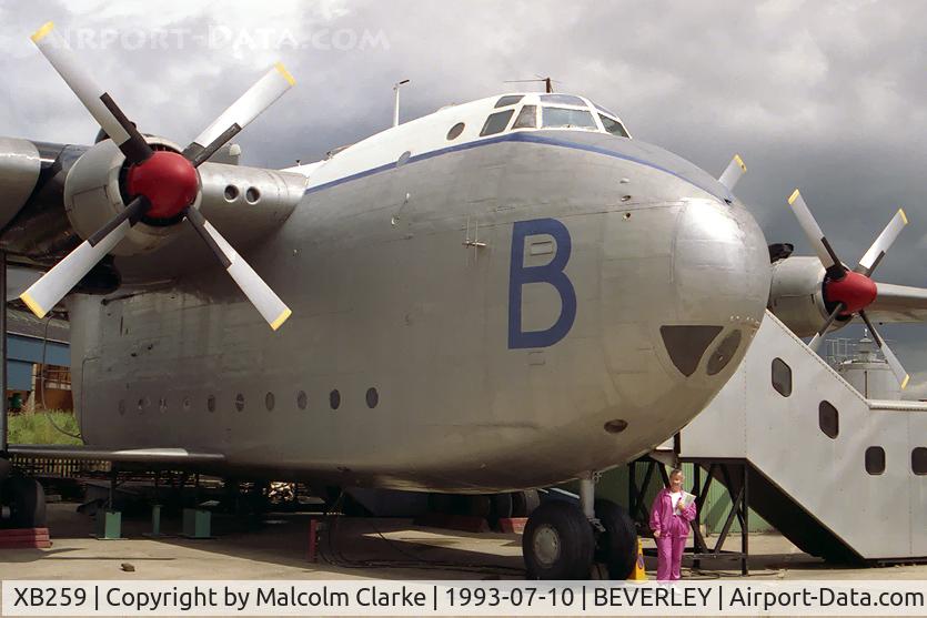 XB259, 1955 Blackburn Beverley C.1 C/N 1002, 1955 Blackburn Beverley C.1. In The Museum of Army Transport at Beverley, N. Yorks, UK in 1993.