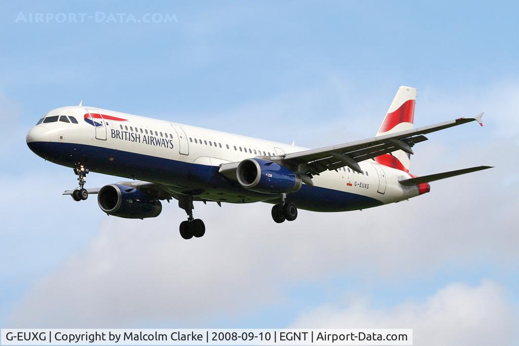 G-EUXG, 2004 Airbus A321-231 C/N 2351, Airbus A321-231 on approach to rwy 25 at Newcastle Airport.