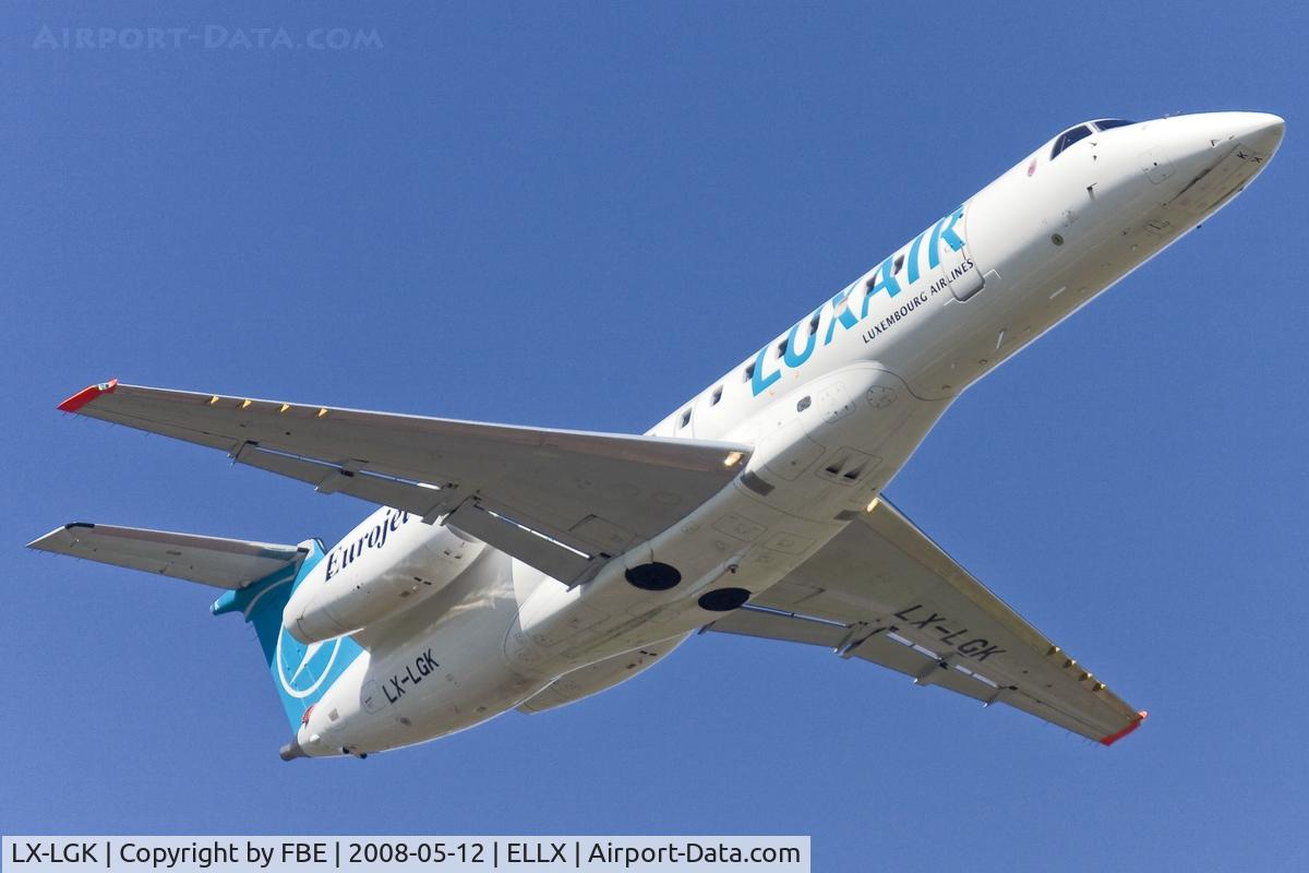 LX-LGK, 2005 Embraer ERJ-135LR (EMB-135LR) C/N 14500886, departing Luxemburg via RW06