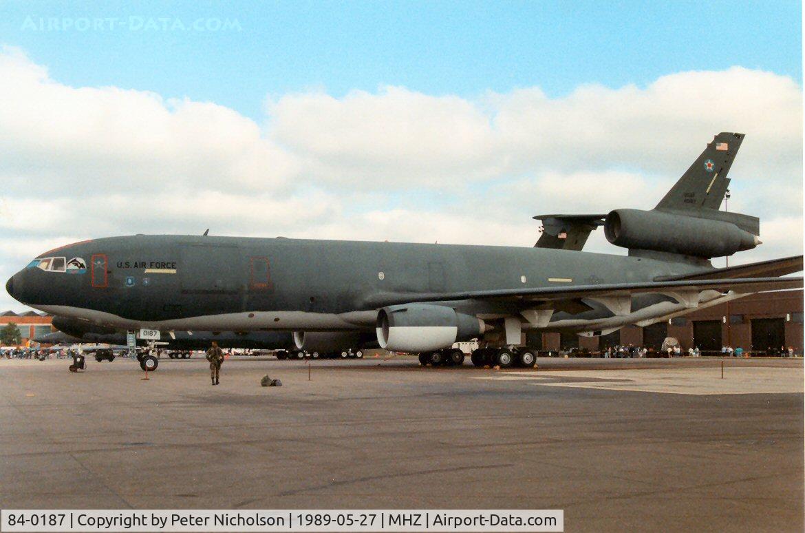 84-0187, 1984 McDonnell Douglas KC-10A Extender C/N 48226, KC-10A Extender named Shamu of 22nd Air Refuelling Wing on display at the 1989 Mildenhall Air Fete.