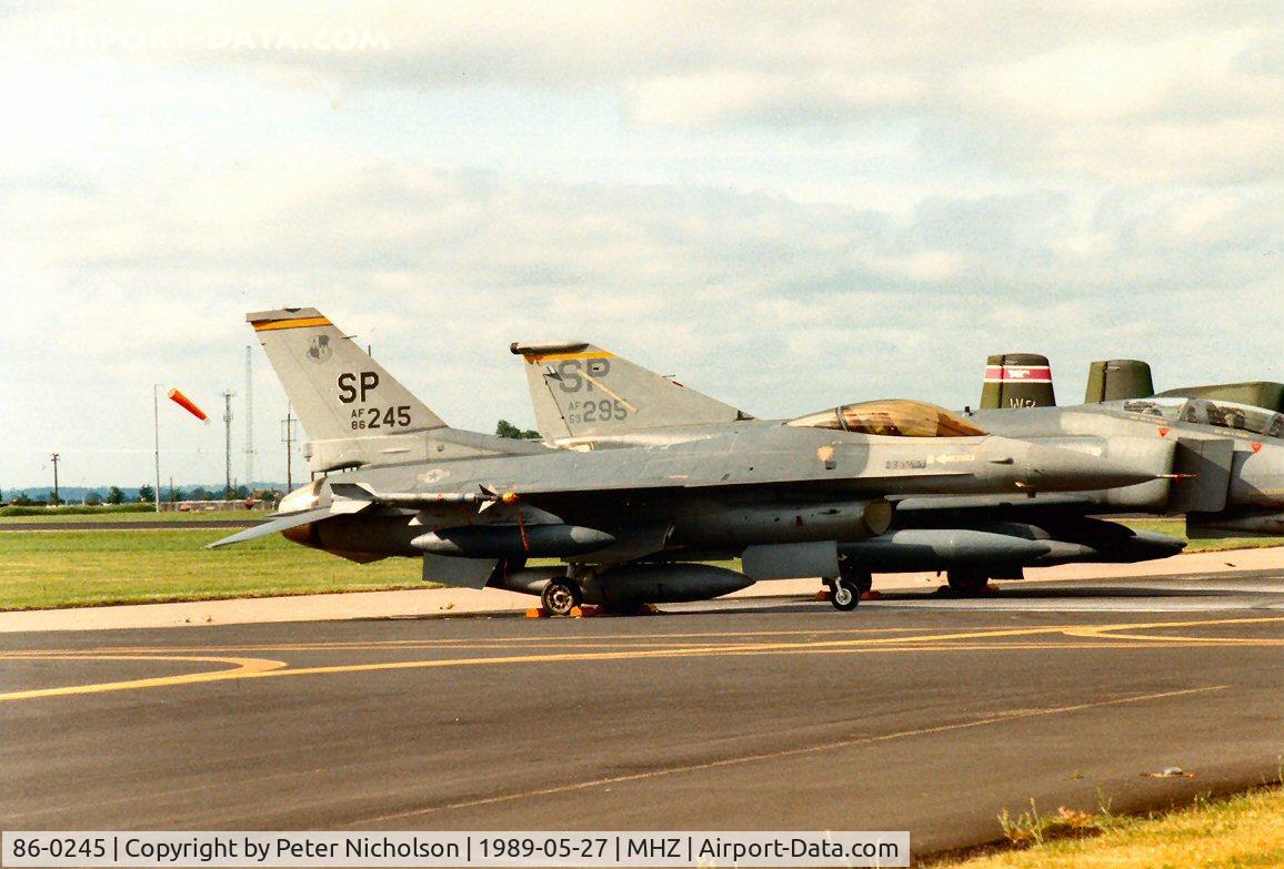 86-0245, 1986 General Dynamics F-16C Fighting Falcon C/N 5C-351, F-16C Falcon of 81st Tactical Fighter Squadron/52nd Tactical Fighter Wing on display at the 1989 Mildenhall Air Fete.