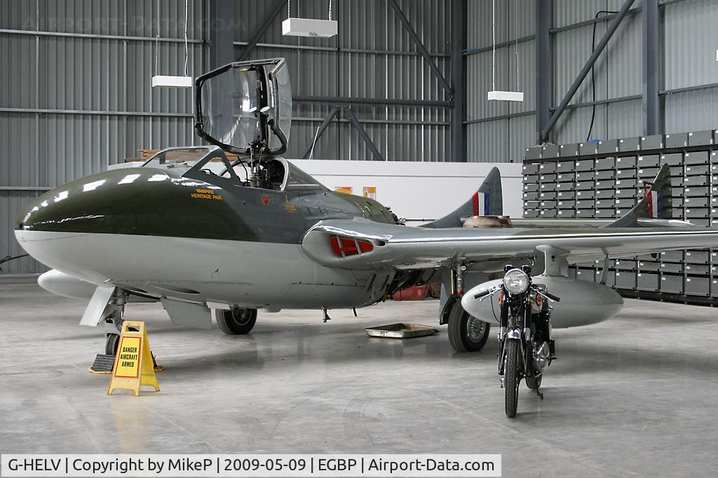 G-HELV, 1958 De Havilland (F+W Emmen) Vampire T.55 (DH-115) C/N 975, In the Delta Jets facility.