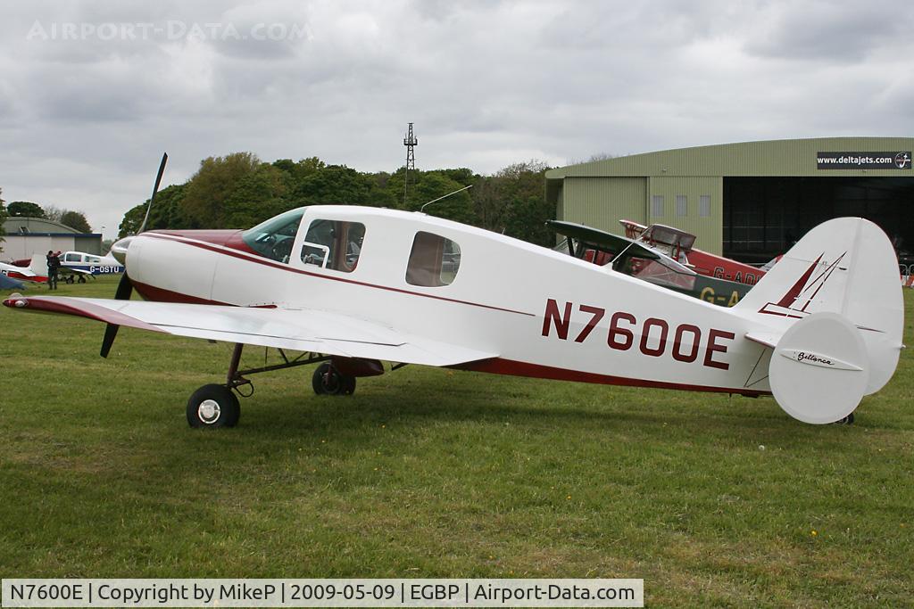 N7600E, 1958 Bellanca 14-19-2 Cruisair Senior C/N 4102, Visitor to the 2009 Great Vintage Flying Weekend.