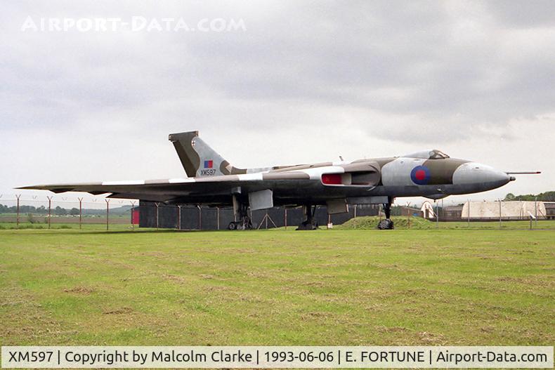 XM597, 1963 Avro Vulcan B.2 C/N Set 61, Avro Vulcan B.2, National Museum of Flight, East Fortune, UK, 1993. This aircraft lost its refuelling nozzle during a refuel with a Victor tanker after participation in the Falklands conflict. It was forced to divert to Galeao Air Force Base in Brazil.