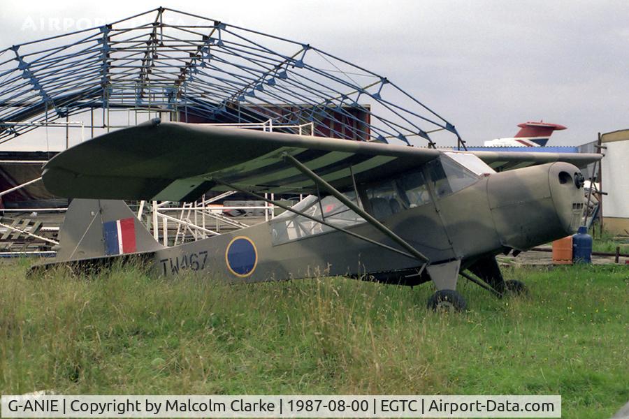 G-ANIE, 1945 Taylorcraft J Auster 5 C/N 1809, Auster 5 Alpha. As TW467 of the Army Air Corps at Cranfield Airfield, Beds, UK in 1987.