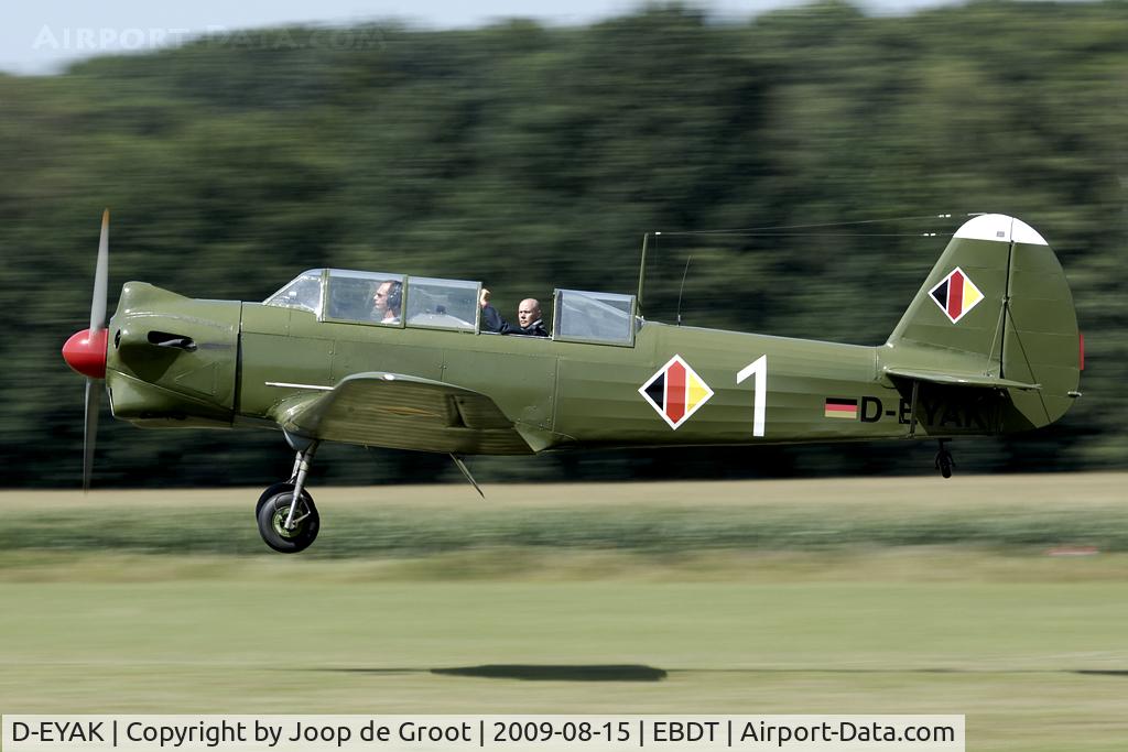 D-EYAK, 1955 Yakovlev Yak-18 C/N 1 320 007, This Yak-18 flies in the early colours of the East German AF. Later the compasses and hammer were added.