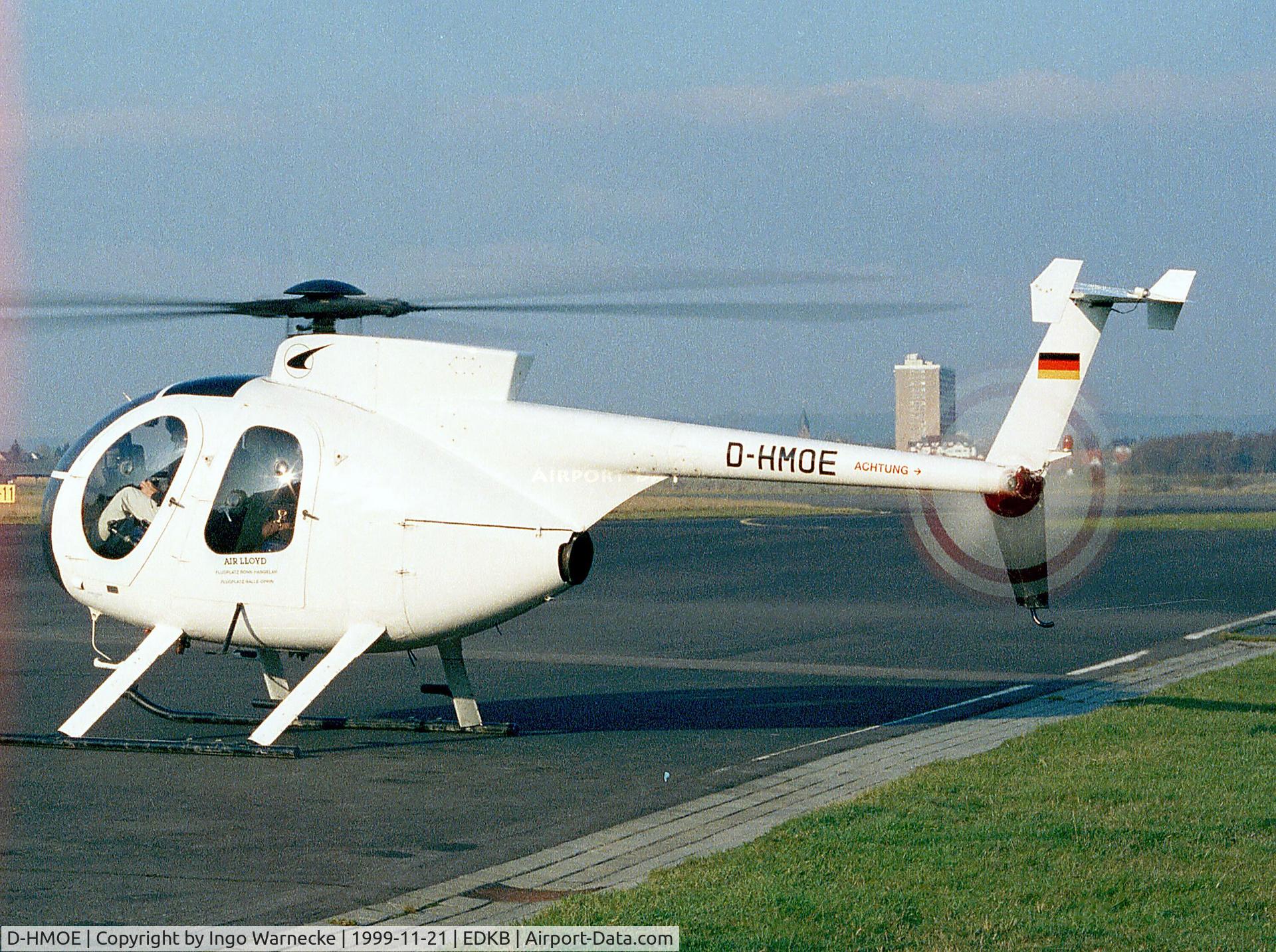 D-HMOE, Hughes 369D C/N 911077D, Hughes 369D of Air Lloyd at Bonn-Hangelar airfield