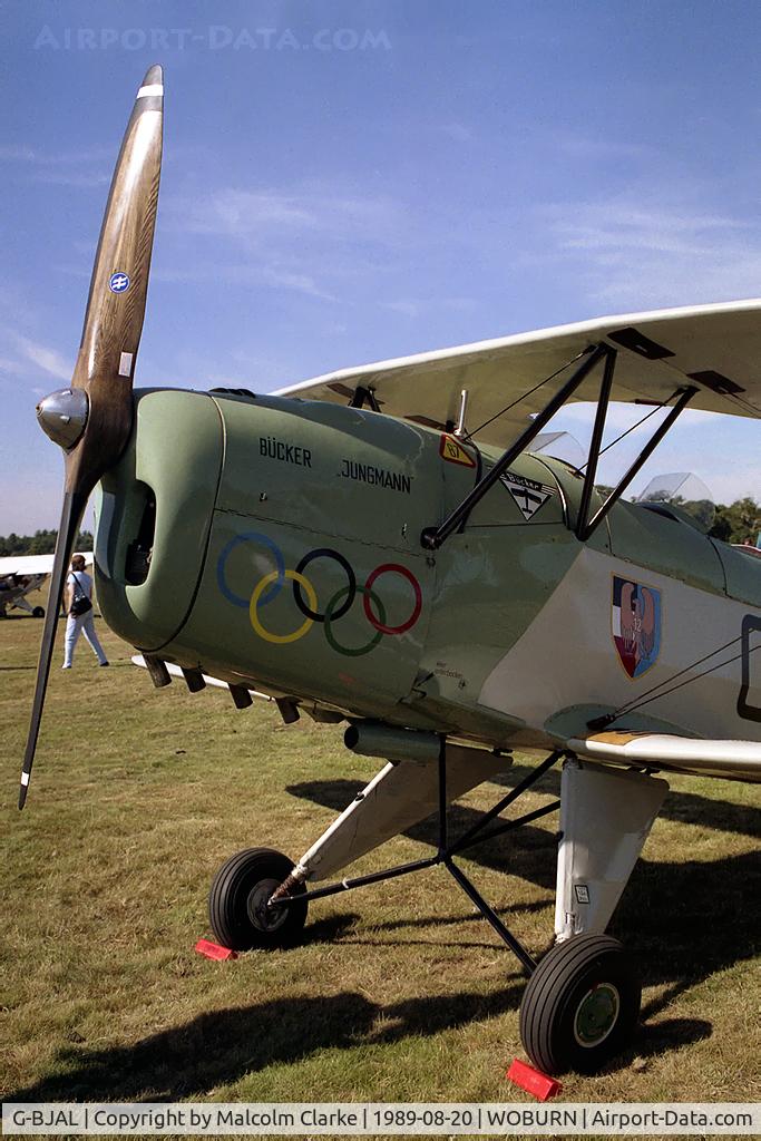 G-BJAL, 1957 Bucker 1-131E Jungmann C/N 1028, CASA 1-131E Jungmann. At the Famous Grouse DH Moth Rally 1989 held in the grounds of Woburn Abbey, the seat of the Duke of Bedford.