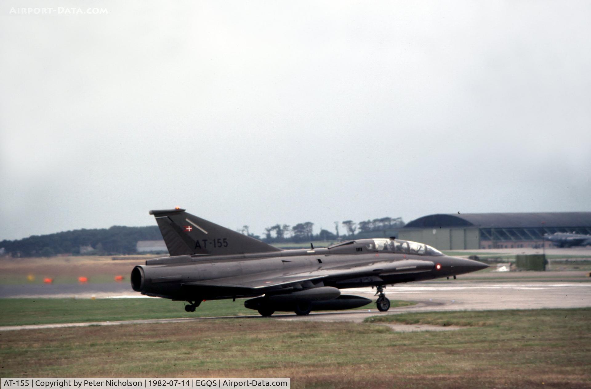 AT-155, 1972 Saab TF-35 Draken C/N 35-1155, Sk-35XD Draken of Esk 729 Royal Danish Air Force preparing to depart Lossiemouth in the Summer of 1982.