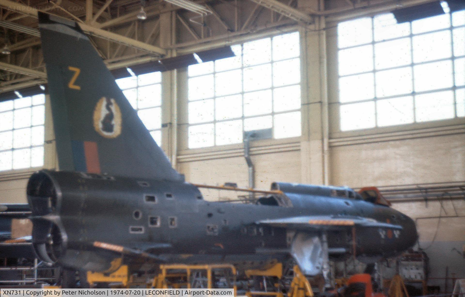 XN731, 1962 English Electric Lightning F.2A C/N 95108, Lightning F.2A of 19 Squadron on overhaul at Leconfield and seen at the 1974 Open Day.
