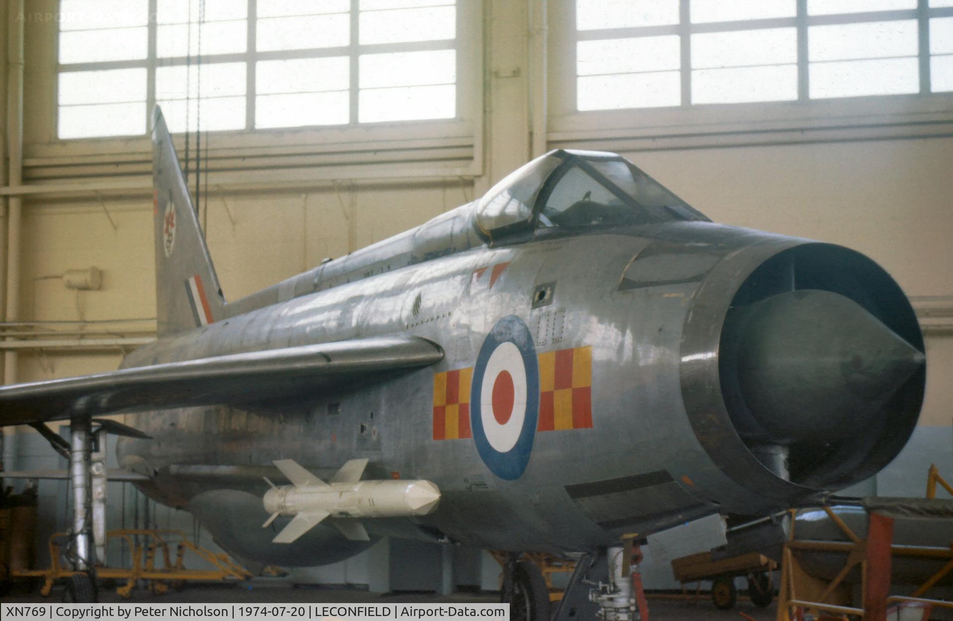 XN769, 1962 English Electric Lightning F.2 C/N 95122, Lightning F.2 of 92 Squadron at 60 Maintenance Unit as seen at the 1974 RAF Leconfield Open Day.
