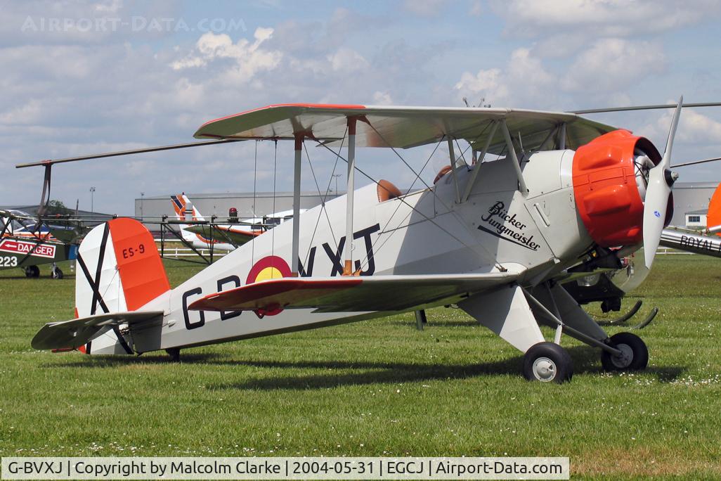 G-BVXJ, 1937 Bucker Bu-133C Jungmeister C/N E-19, CASA 1-133C Jungmeister at Sherburn-in-Elmet Airfield, UK.
