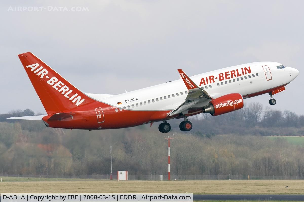 D-ABAB, 2001 Boeing 737-76Q C/N 30277, departing Saarbrücken via echo departure route