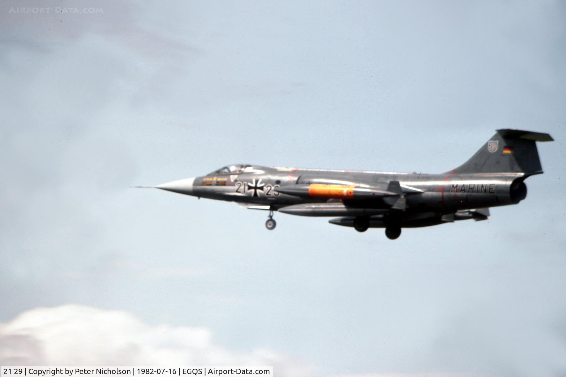 21 29, Lockheed RF-104G Starfighter C/N 683-6690, Built as an RF-104G Starfighter, this aircraft was in service with German Marineflieger MFG-2 in the Summer of 1982 and seen on final approach to Lossiemouth.