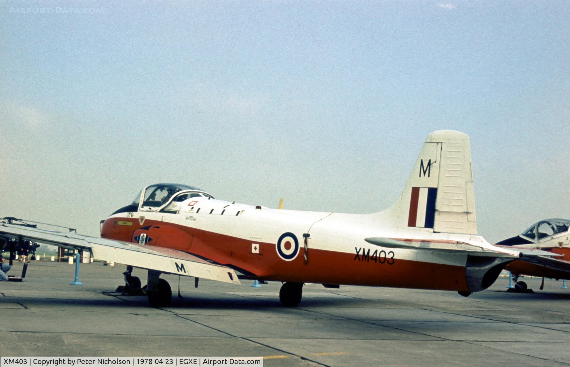 XM403, 1959 Hunting P-84 Jet Provost T.3A C/N PAC/W/7477, Jet Provost T.3A of the Central Flying School as seen at the 1978 Leeming Open Day.