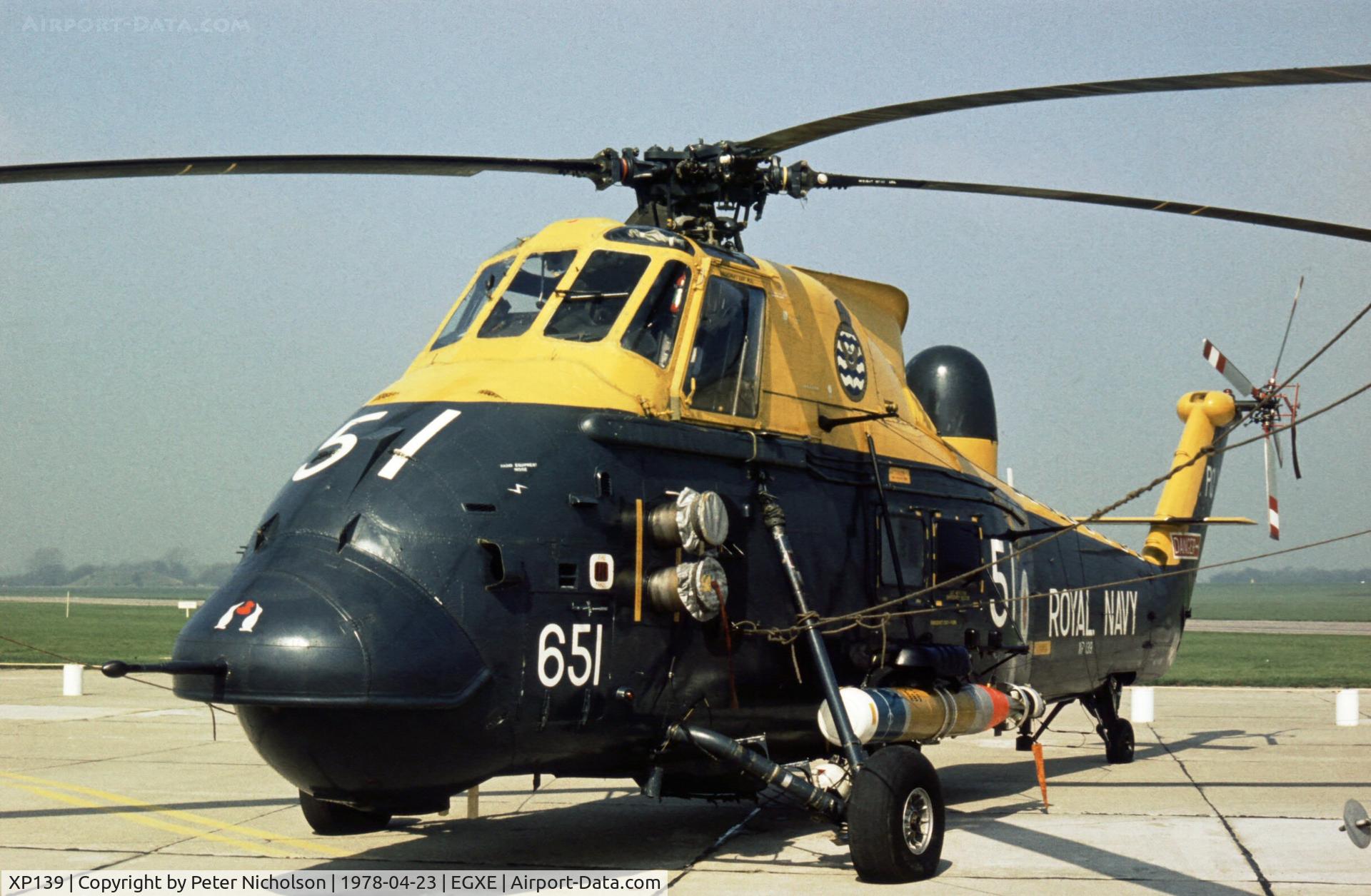 XP139, 1962 Westland Wessex HAS.3 C/N WA72, Wessex HAS.3 of 737 Squadron seen in the static park at the 1978 Leeming Open Day.