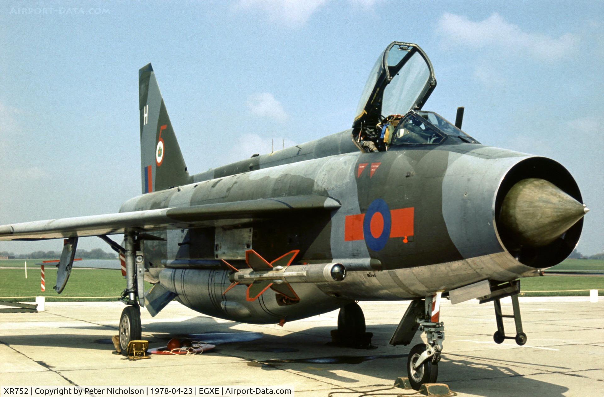 XR752, 1965 English Electric Lightning F.6 C/N 95217, Lightning F.6 of 5 Squadron in the static park at the 1978 Leeming Open Day.