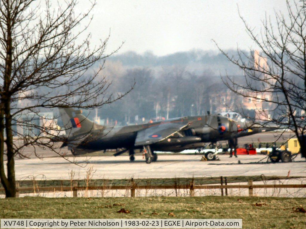 XV748, 1969 Hawker Siddeley Harrier GR.3 C/N 712011, Harrier GR.3 of 233 Operational Conversion Unit at RAF Wittering on detachment to Leeming in February 1983.