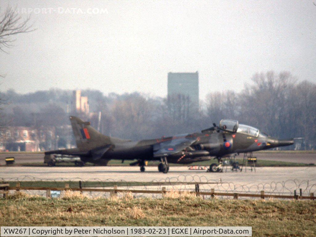 XW267, 1970 Hawker Siddeley Harrier T.4 C/N 212006, Harrier T.4 of 233 Operational Conversion Unit on detachment to Leeming in February 1983.