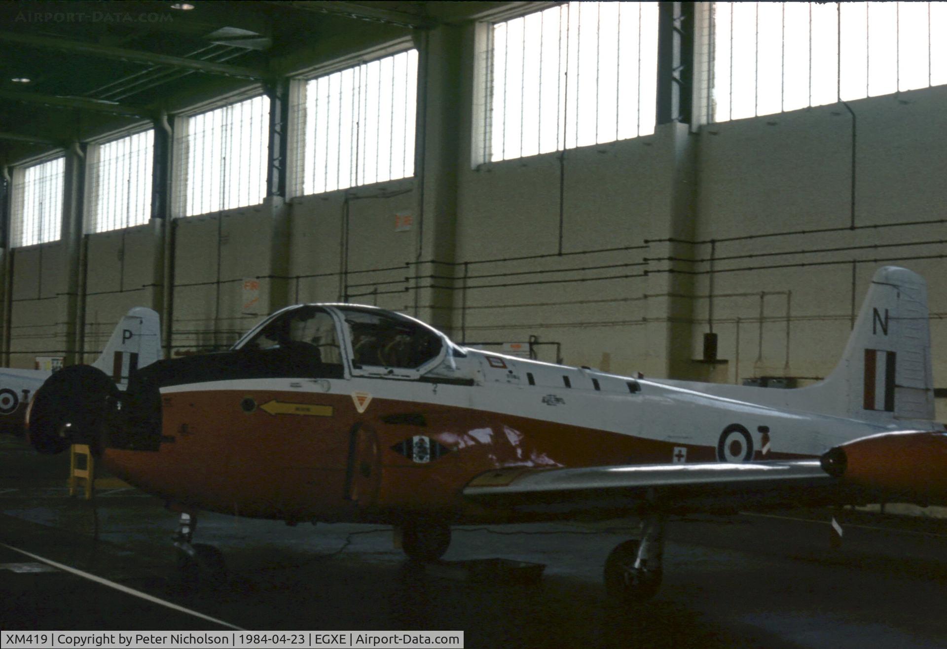 XM419, 1960 Hunting P-84 Jet Provost T.3A C/N PAC/W/9226, This Central Flying School Jet Provost was receiving maintenance at the time of the 1978 Leeming Open Day.