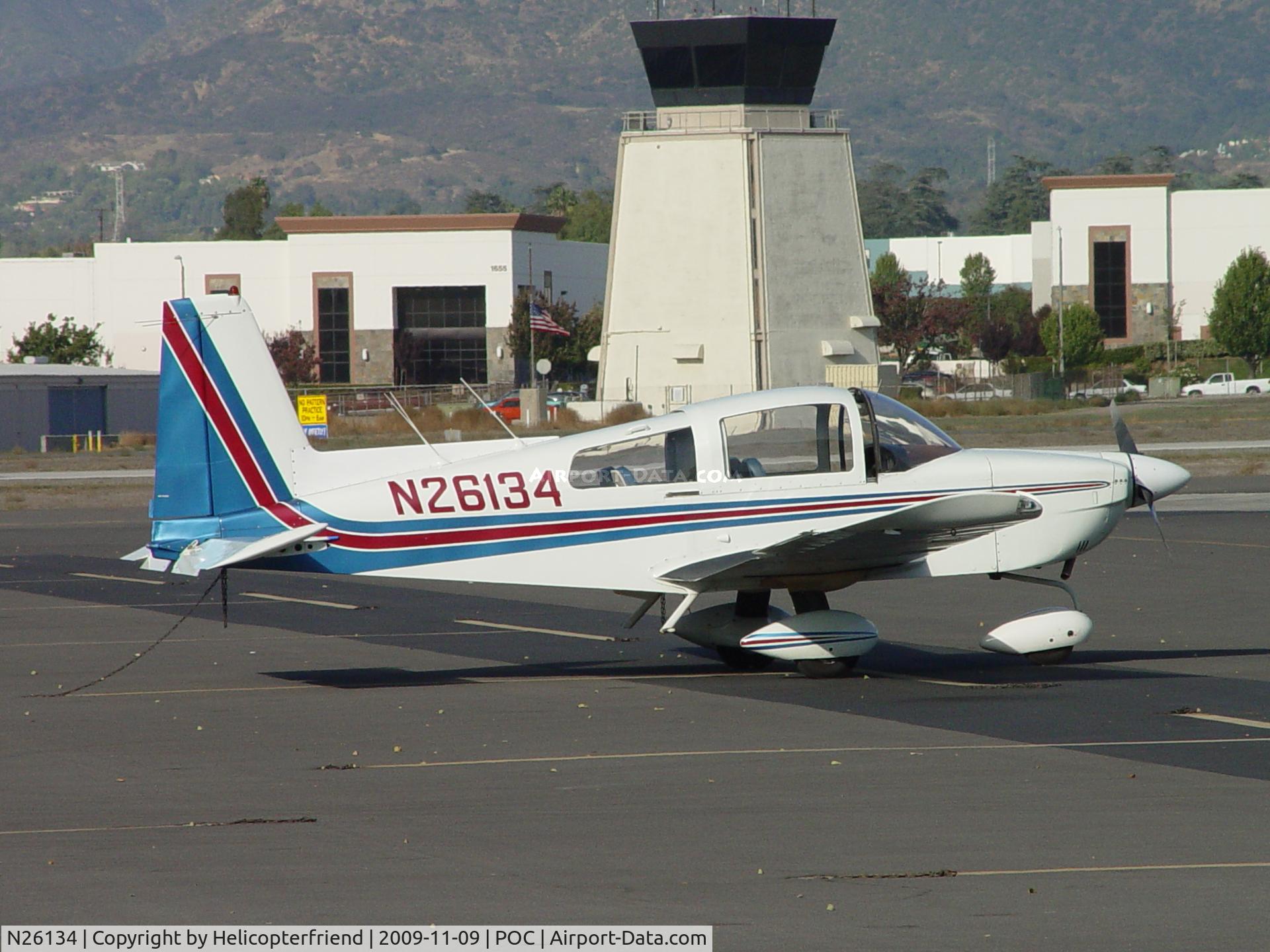 N26134, 1977 Grumman American AA-5A Cheetah C/N AA5A0450, Tied down in transient parking at Brackett