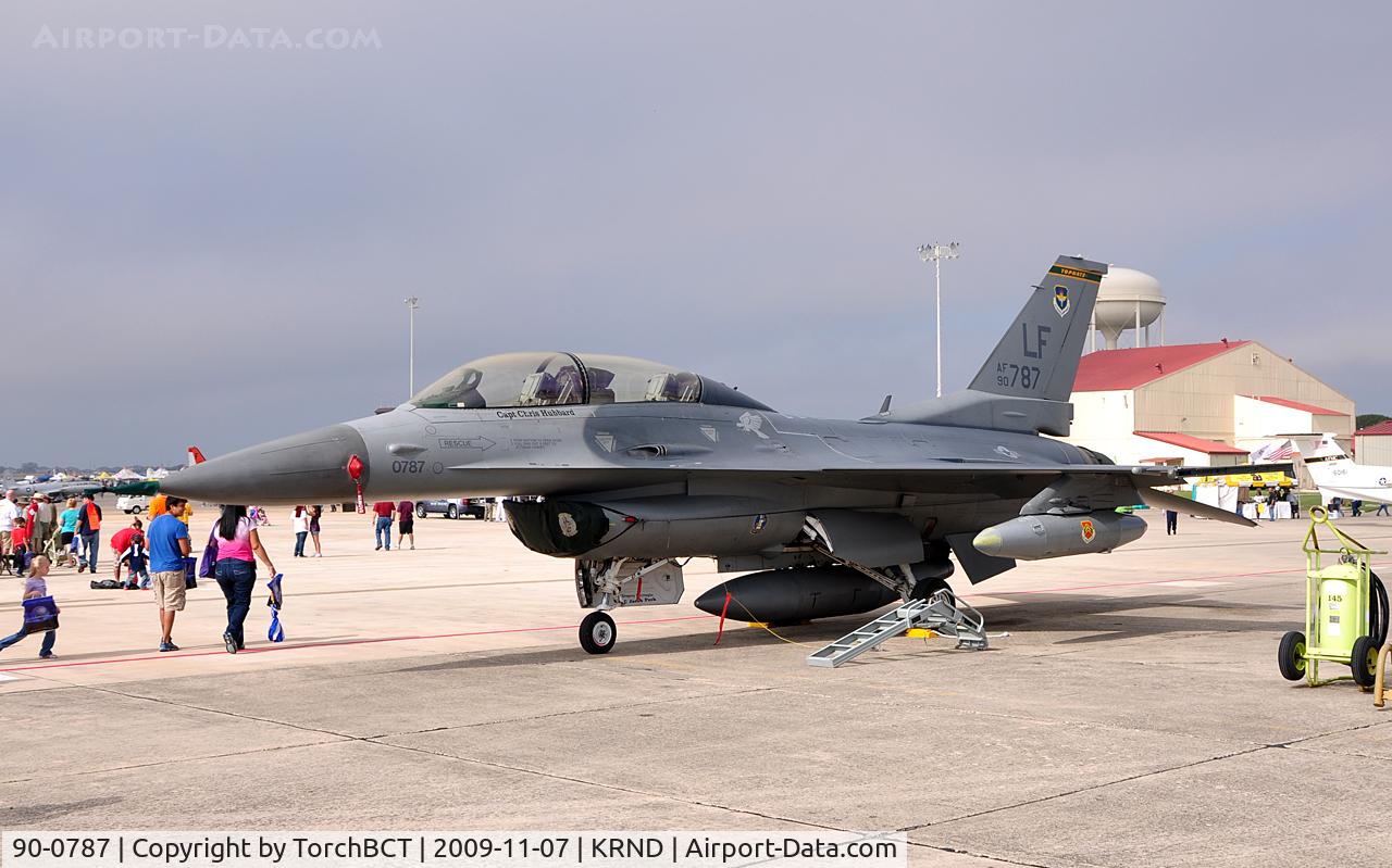 90-0787, 1990 General Dynamics F-16D Fighting Falcon C/N 1D-65, 63rd FS two-seat Falcon on display during Randolph Airshow 09.