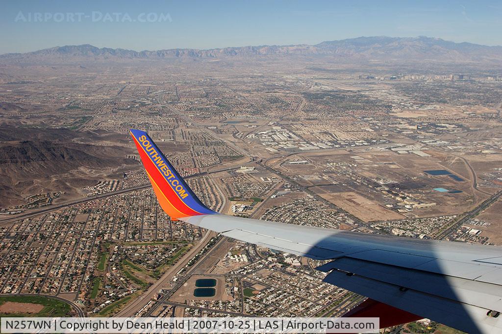 N257WN, 2006 Boeing 737-7H4 C/N 32515, Onboard Southwest Airlines N257WN, Flight 1045 from LAX, as we descend and turn our base leg to RWY 25L for landing at Las Vegas McCarran Int'l (KLAS).
