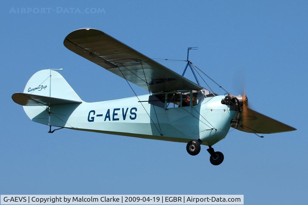 G-AEVS, 1937 Aeronca 100 C/N AB114, Aeronca 100 at Breighton Airfield, April 19 2009.