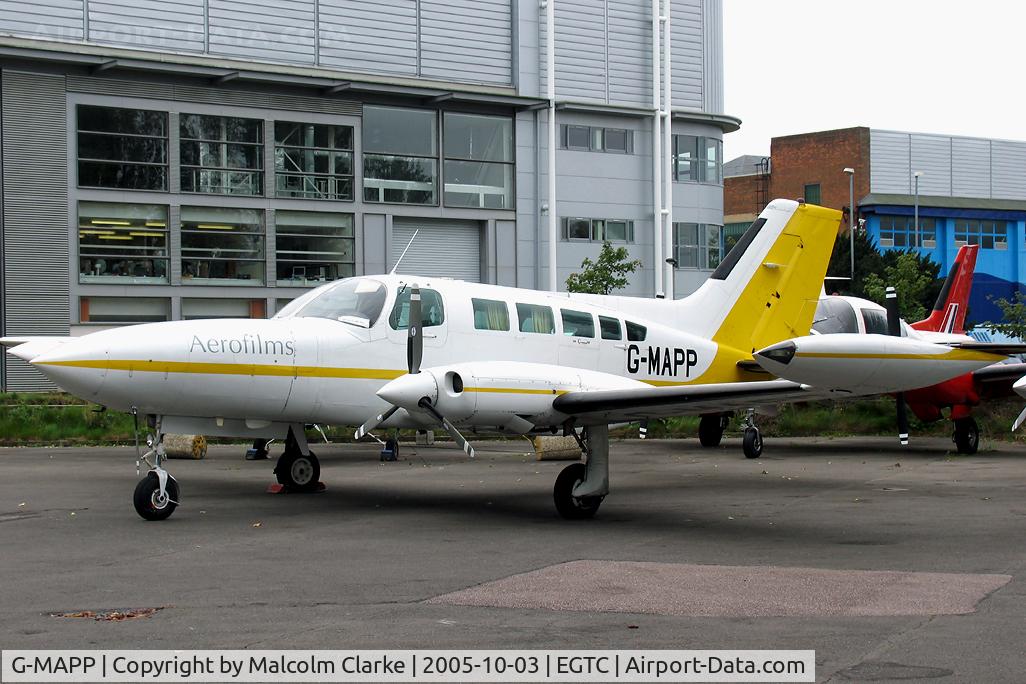 G-MAPP, 1974 Cessna 402B Utililiner C/N 402B-0583, Cessna 402B Utililiner at Cranfield Airport, UK. Previous reg D-INRH and owned by Simmons Mapping (UK) Ltd.