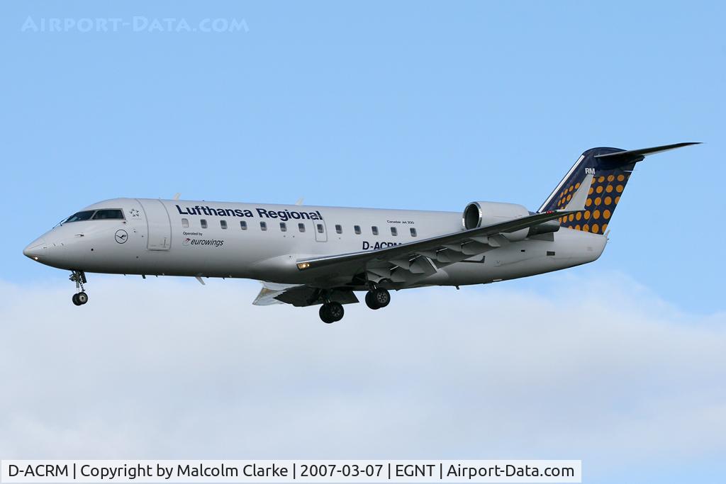 D-ACRM, 2000 Canadair CRJ-200LR (CL-600-2B19) C/N 7478, Canadair CL-600-2B19 Regional Jet CRJ-200ER on approach to rwy 25 at Newcastle Airport, UK.