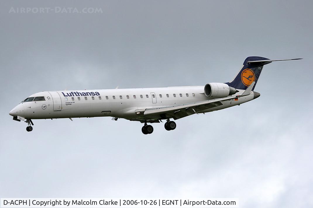 D-ACPH, 2002 Canadair CRJ-701ER (CL-600-2C10) Regional Jet C/N 10043, Canadair CL-600-2C10 Regional Jet CRJ-701ER on approach to rwy 25 at Newcastle Airport, UK.