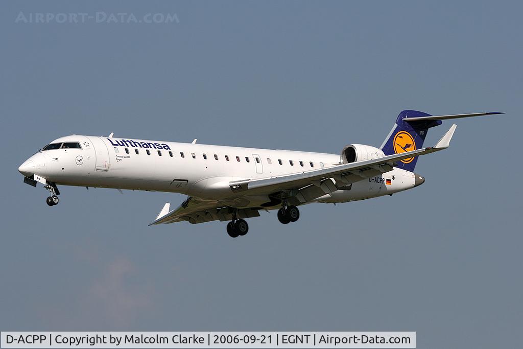 D-ACPP, 2003 Bombardier CRJ-701ER (CL-600-2C10) Regional Jet C/N 10086, Canadair CL-600-2C10 Regional Jet CRJ-701ER on approach to rwy 25 at Newcastle Airport, UK.