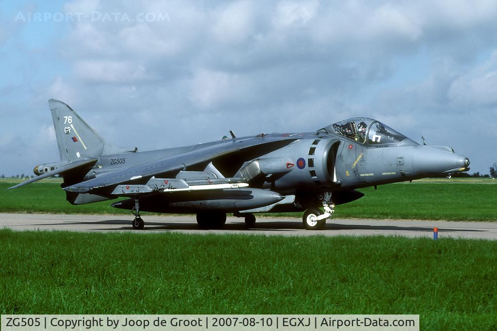 ZG505, British Aerospace Harrier GR.7 C/N P76, preparing for take off on the Cottesmore taxiway.