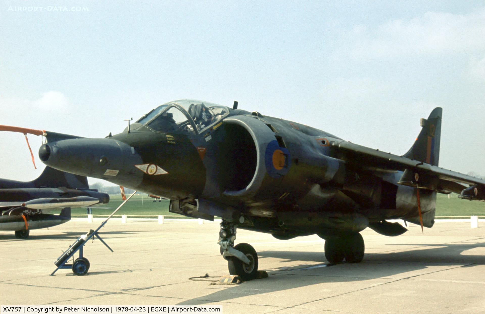 XV757, 1969 Hawker Siddeley Harrier GR.3 C/N 712020, Another view of the 1 Squadron Harrier GR.3 on display at the 1978 Leeming Open Day.