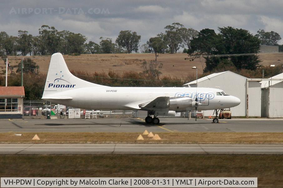 VH-PDW, 1953 Convair 580 C/N 86, Convair 580 at Launceston Airport, Tasmania.
