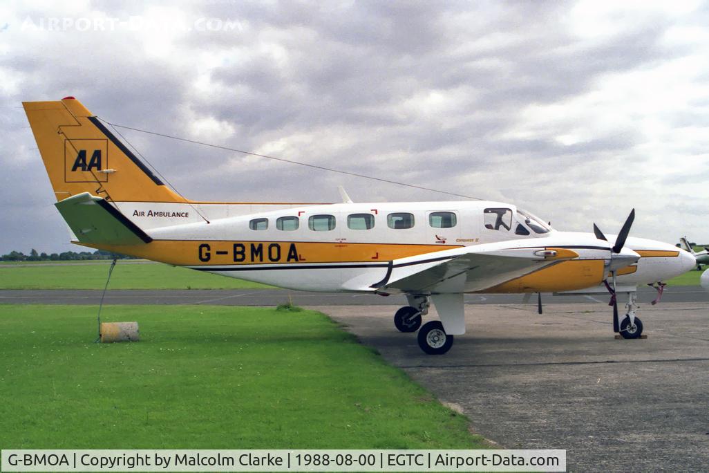 G-BMOA, 1986 Cessna 441 Conquest II C/N 441-0362, Cessna 441 Conquest at Cranfield Airport, UK in 1988. Operating as an air ambulance.