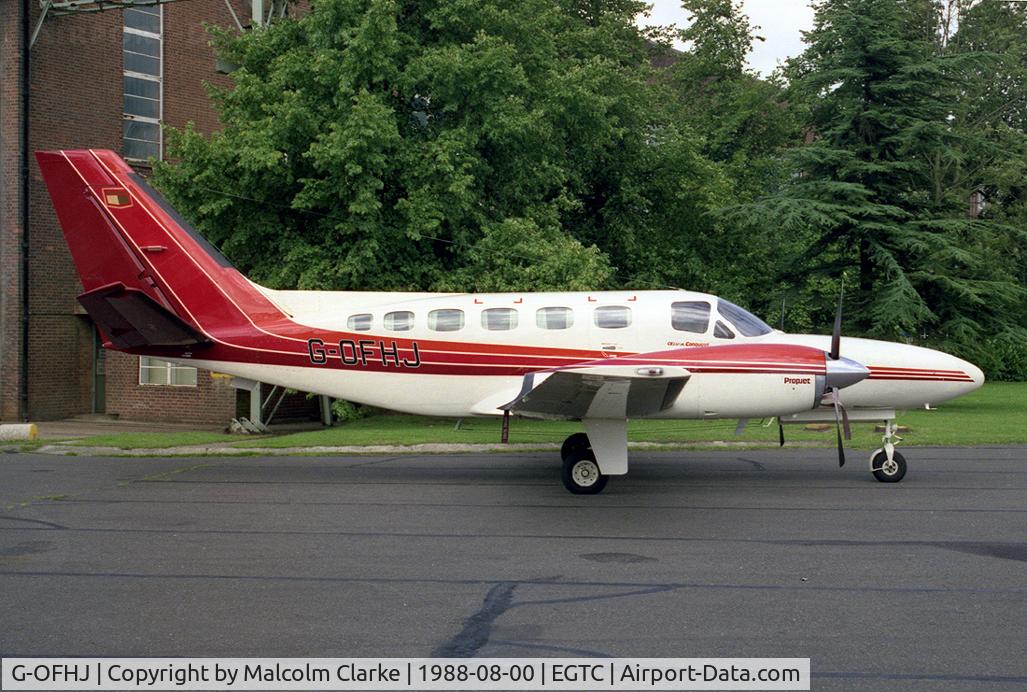 G-OFHJ, 1982 Cessna 441 Conquest II C/N 441-0294, Cessna 441 Conquest at Cranfield Airport, UK in 1988. Formerly G-HSON.
