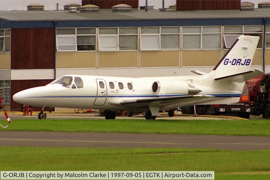 G-ORJB, 1977 Cessna 500 Citation C/N 500-0364, Cessna 500 Citation at Oxford Airport, UK. Operated by L'Equipe Air Ltd. Formerly G-OKSP. De-registered Oct 25 2004 and transferred to USA.