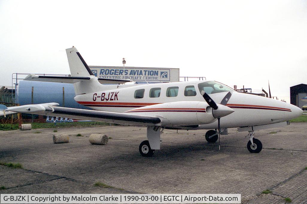 G-BJZK, 1982 Cessna T303 Crusader C/N T303-00107, Cessna T303 Crusader at Cranfield Airport, UK. Owned by Landlink Ltd.