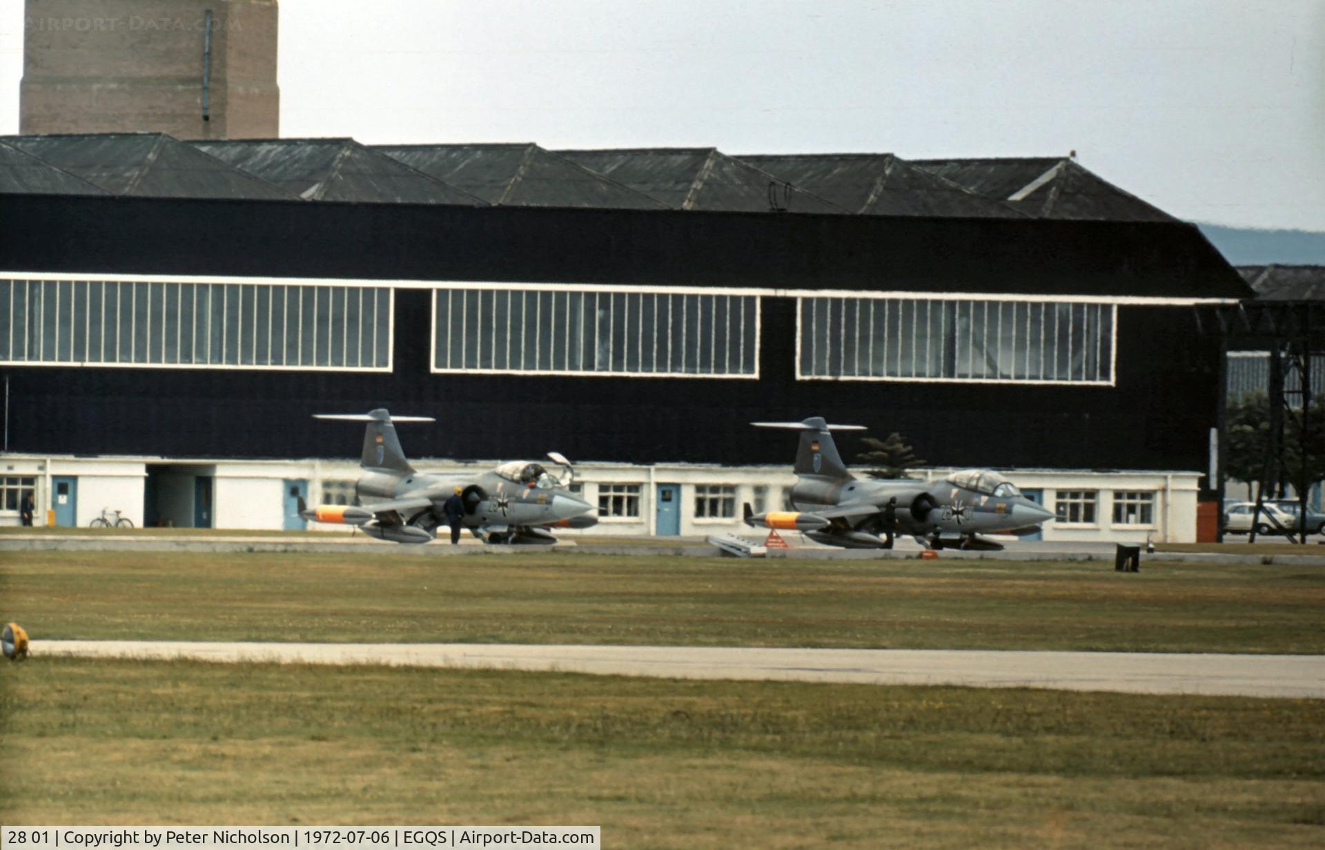 28 01, Lockheed TF-104G Starfighter C/N 583F-5931, TF-104G Starfighter of WS-10 with companion 28+11 visiting Lossiemouth in the Summer of 1972.