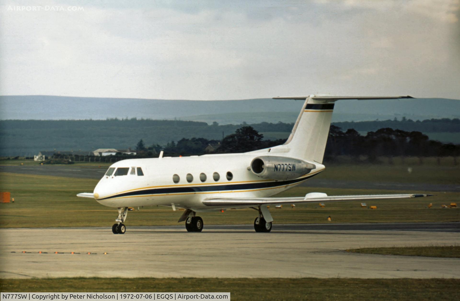 N777SW, 1970 Grumman G-1159 Gulfstream II C/N 81, Seagrams Whiskey's Gulfstream II visited Lossiemouth in the Summer of 1972.