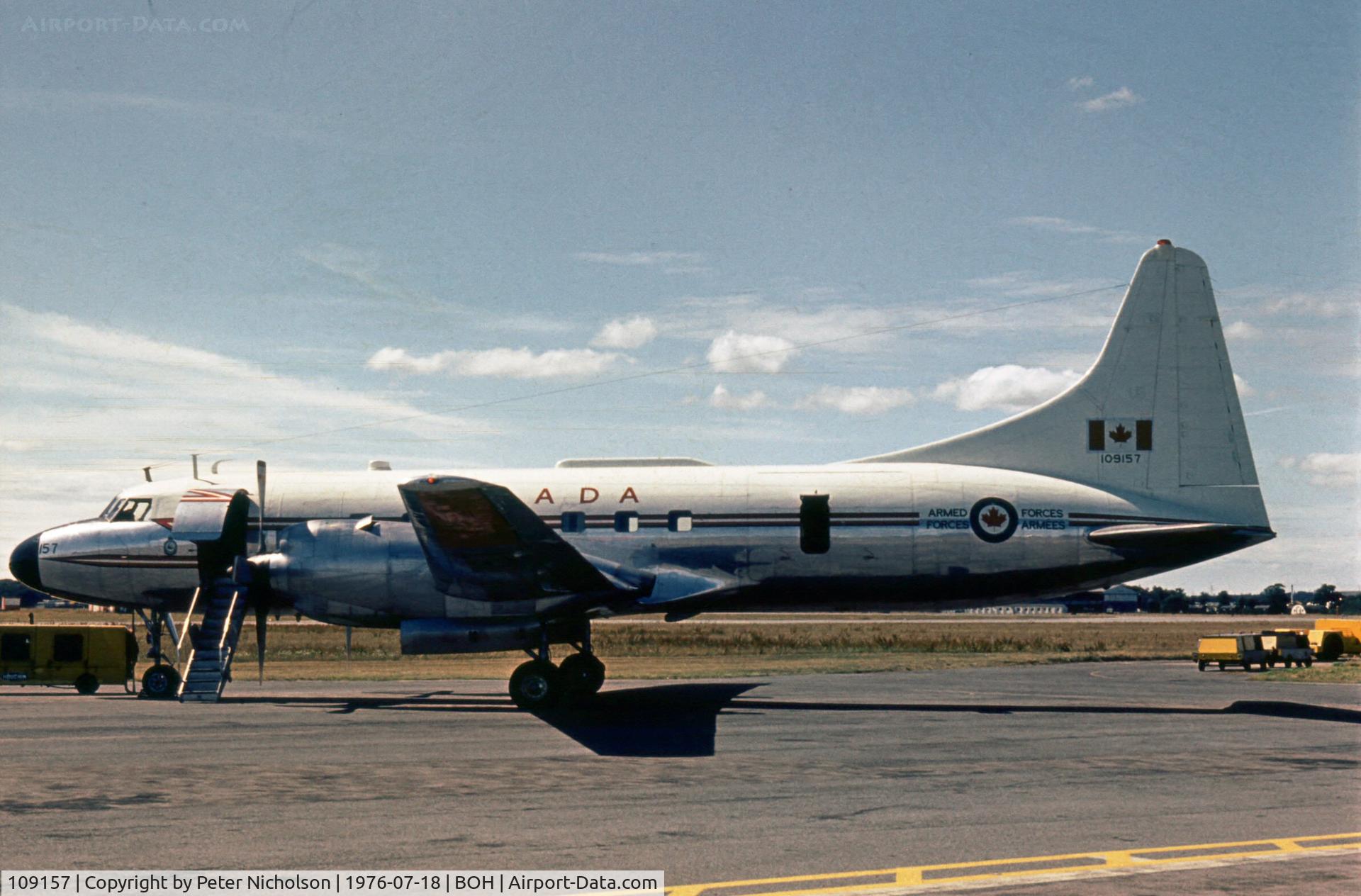 109157, Canadair CC-109 Cosmopolitan C/N CL-66B-7, CC-109 of 412 Squadron Canadian Armed Forces was a visitor to Bournemouth Hurn in the Summer of 1976.