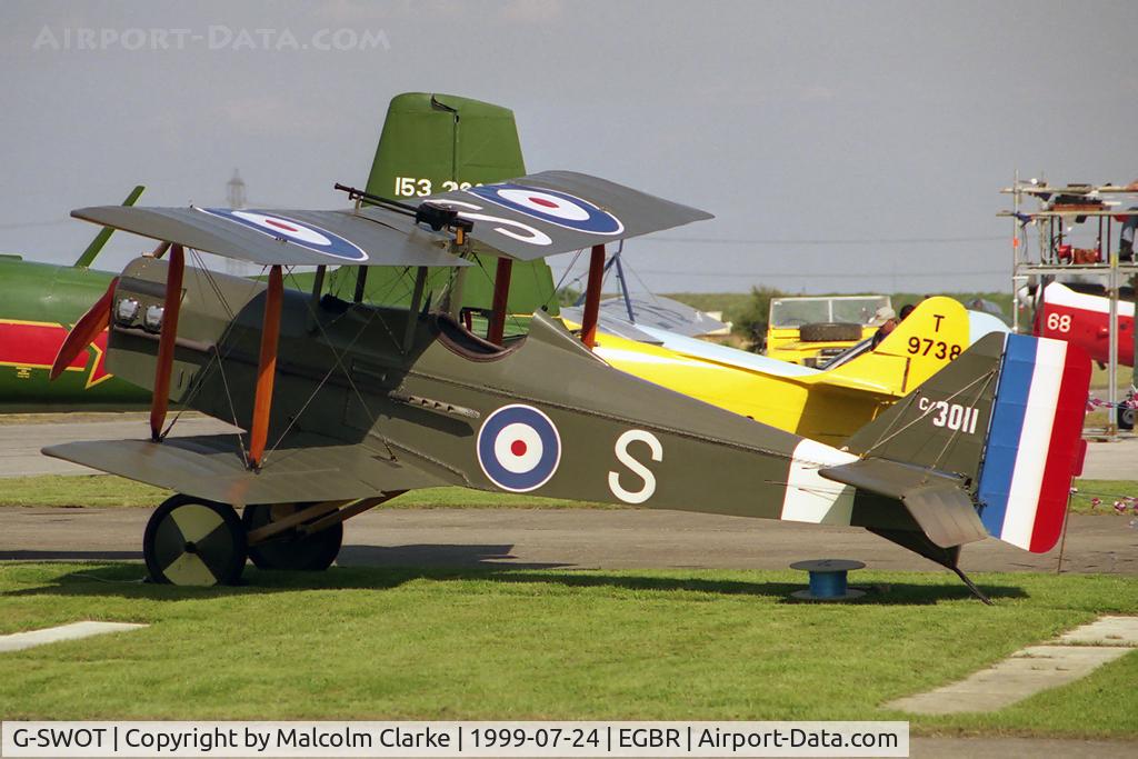 G-SWOT, 1990 Currie Super Wot (SE-5A Replica) C/N PFA 3011, Currie Super Wot owned by The Real Aeroplane Company, Breighton Airfield, UK. Operating as C3011 of the Royal Air Force.